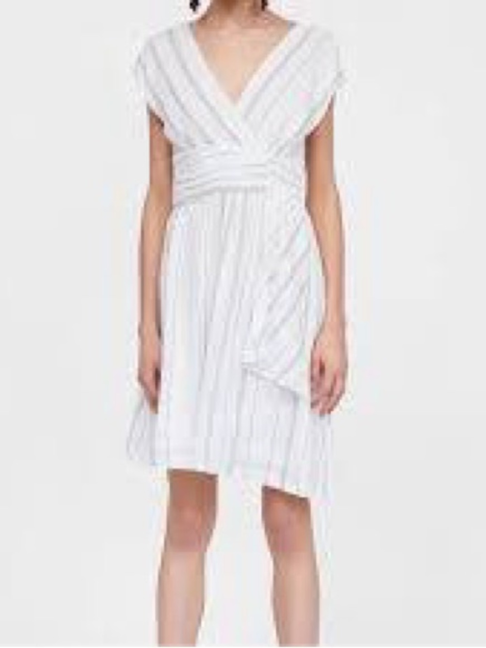 Zara Basic Striped Linen Blend Wrap Dress – White/Black – Size XL – NWT